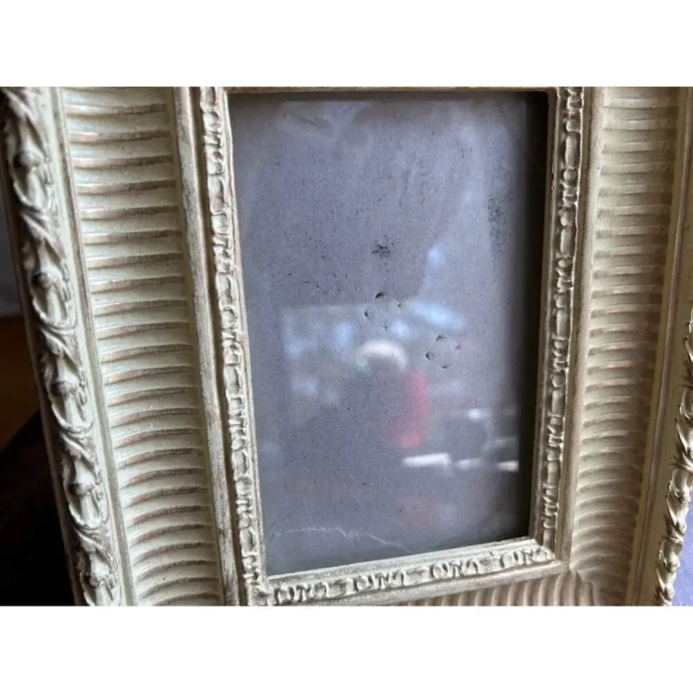 Vintage cream heavily textured photo frame French mirror ribbed pattern Thailand